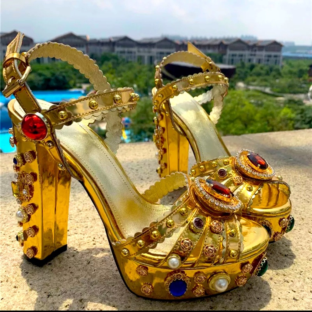 🧡Golden Rhinestone High Heels Sandals🧡